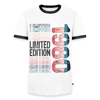 Edition limitée depuis 1980 Anniversaire Millésime 1980 - T-shirt contrasté Homme - blanc/noir - Devant - AI Model Female 172 light (172cm) & AI Model Male 178 dark (178cm)