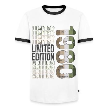 Edition limitée depuis 1980 Anniversaire Millésime 1980 - T-shirt contrasté Homme - blanc/noir - Devant - AI Model Female 172 light (172cm) & AI Model Male 178 dark (178cm)