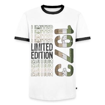 Edition limitée depuis 1973 Anniversaire Millésime 1973 - T-shirt contrasté Homme - blanc/noir - Devant - AI Model Female 172 light (172cm) & AI Model Male 178 dark (178cm)