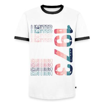 Edition limitée depuis 1973 Anniversaire Millésime 1973 - T-shirt contrasté Homme - blanc/noir - Devant - AI Model Female 172 light (172cm) & AI Model Male 178 dark (178cm)