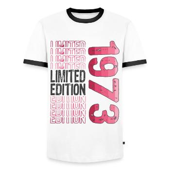 Edition limitée depuis 1973 Anniversaire Millésime 1973 - T-shirt contrasté Homme - blanc/noir - Devant - AI Model Female 172 light (172cm) & AI Model Male 178 dark (178cm)