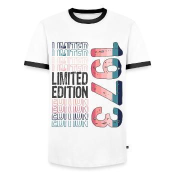 Edition limitée depuis 1973 Anniversaire Millésime 1973 - T-shirt contrasté Homme - blanc/noir - Devant - AI Model Female 172 light (172cm) & AI Model Male 178 dark (178cm)