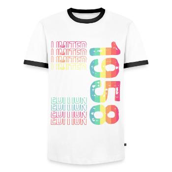 Limited Edition Since 1958 Birthday Vintage 1958 - Men's Ringer Shirt - white/black - Front - AI Model Female 172 light (172cm) & AI Model Male 178 dark (178cm)