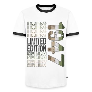 Limited Edition Since 1947 Birthday Vintage 1947 - Men's Ringer Shirt - white/black - Front - AI Model Female 172 light (172cm) & AI Model Male 178 dark (178cm)