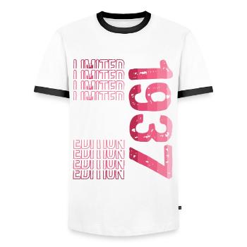 Edition limitée depuis 1937 Anniversaire Millésime 1937 - T-shirt contrasté Homme - blanc/noir - Devant - AI Model Female 172 light (172cm) & AI Model Male 178 dark (178cm)