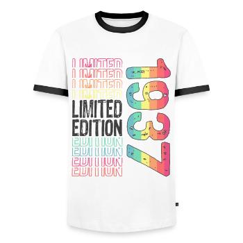 Edition limitée depuis 1937 Anniversaire Millésime 1937 - T-shirt contrasté Homme - blanc/noir - Devant - AI Model Female 172 light (172cm) & AI Model Male 178 dark (178cm)