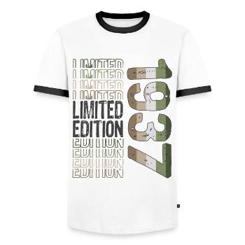 Edition limitée depuis 1937 Anniversaire Millésime 1937 - T-shirt contrasté Homme - blanc/noir - Devant - AI Model Female 172 light (172cm) & AI Model Male 178 dark (178cm)
