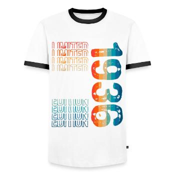 Edition limitée depuis 1936 Anniversaire Millésime 1936 - T-shirt contrasté Homme - blanc/noir - Devant - AI Model Female 172 light (172cm) & AI Model Male 178 dark (178cm)