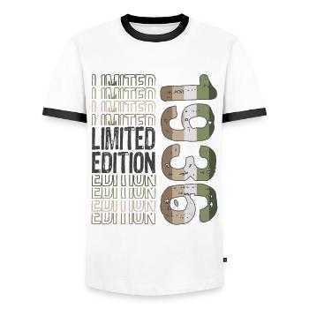 Edition limitée depuis 1936 Anniversaire Millésime 1936 - T-shirt contrasté Homme - blanc/noir - Devant - AI Model Female 172 light (172cm) & AI Model Male 178 dark (178cm)