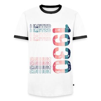 Édition limitée depuis 1930 anniversaire Vintage des années 1930 - T-shirt contrasté Homme - blanc/noir - Devant - AI Model Female 172 light (172cm) & AI Model Male 178 dark (178cm)