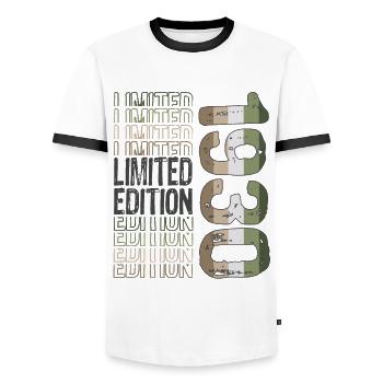 Édition limitée depuis 1930 anniversaire Vintage des années 1930 - T-shirt contrasté Homme - blanc/noir - Devant - AI Model Female 172 light (172cm) & AI Model Male 178 dark (178cm)