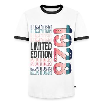 Edition limitée depuis 1928 Anniversaire Millésime 1928 - T-shirt contrasté Homme - blanc/noir - Devant - AI Model Female 172 light (172cm) & AI Model Male 178 dark (178cm)