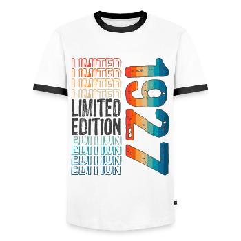 Limited Edition Since 1927 Birthday Vintage 1927 - Men's Ringer Shirt - white/black - Front - AI Model Female 172 light (172cm) & AI Model Male 178 dark (178cm)