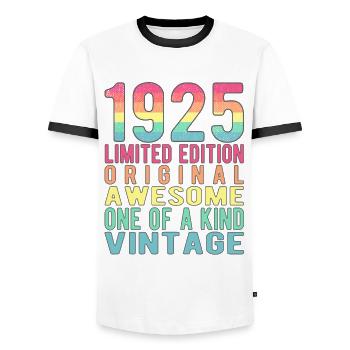Limited Edition Since 1925 Birthday Vintage 1925 - Men's Ringer Shirt - white/black - Front - AI Model Female 172 light (172cm) & AI Model Male 178 dark (178cm)