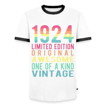 Limited Edition Since 1924 Birthday Vintage 1924 - Men's Ringer Shirt - white/black - Front - AI Model Female 172 light (172cm) & AI Model Male 178 dark (178cm)