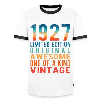 Limited Edition Since 1927 Birthday Vintage 1927 - Men's Ringer Shirt - white/black - Front - AI Model Female 172 light (172cm) & AI Model Male 178 dark (178cm)
