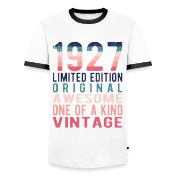 Limited Edition Since 1927 Birthday Vintage 1927 - Men's Ringer Shirt - white/black - Front - AI Model Female 172 light (172cm) & AI Model Male 178 dark (178cm)