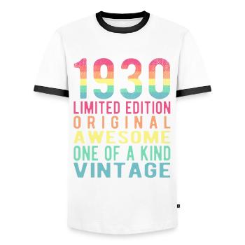 Édition limitée depuis 1930 anniversaire Vintage des années 1930 - T-shirt contrasté Homme - blanc/noir - Devant - AI Model Female 172 light (172cm) & AI Model Male 178 dark (178cm)