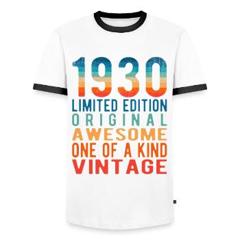 Édition limitée depuis 1930 anniversaire Vintage des années 1930 - T-shirt contrasté Homme - blanc/noir - Devant - AI Model Female 172 light (172cm) & AI Model Male 178 dark (178cm)