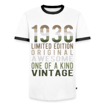 Edition limitée depuis 1936 Anniversaire Millésime 1936 - T-shirt contrasté Homme - blanc/noir - Devant - AI Model Female 172 light (172cm) & AI Model Male 178 dark (178cm)