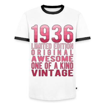 Edition limitée depuis 1936 Anniversaire Millésime 1936 - T-shirt contrasté Homme - blanc/noir - Devant - AI Model Female 172 light (172cm) & AI Model Male 178 dark (178cm)