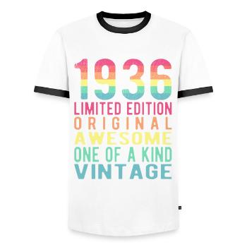 Edition limitée depuis 1936 Anniversaire Millésime 1936 - T-shirt contrasté Homme - blanc/noir - Devant - AI Model Female 172 light (172cm) & AI Model Male 178 dark (178cm)