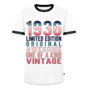 Edition limitée depuis 1936 Anniversaire Millésime 1936 - T-shirt contrasté Homme - blanc/noir - Devant - AI Model Female 172 light (172cm) & AI Model Male 178 dark (178cm)
