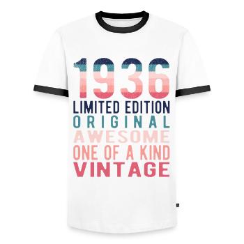 Edition limitée depuis 1936 Anniversaire Millésime 1936 - T-shirt contrasté Homme - blanc/noir - Devant - AI Model Female 172 light (172cm) & AI Model Male 178 dark (178cm)
