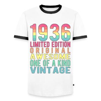 Edition limitée depuis 1936 Anniversaire Millésime 1936 - T-shirt contrasté Homme - blanc/noir - Devant - AI Model Female 172 light (172cm) & AI Model Male 178 dark (178cm)