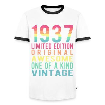 Edition limitée depuis 1937 Anniversaire Millésime 1937 - T-shirt contrasté Homme - blanc/noir - Devant - AI Model Female 172 light (172cm) & AI Model Male 178 dark (178cm)