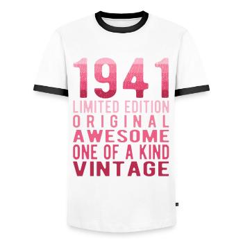 Edition limitée depuis 1941 Anniversaire Millésime 1941 - T-shirt contrasté Homme - blanc/noir - Devant - AI Model Female 172 light (172cm) & AI Model Male 178 dark (178cm)