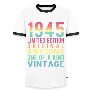 Limited Edition Since 1945 Birthday Vintage 1945 - Men's Ringer Shirt - white/black - Front - AI Model Female 172 light (172cm) & AI Model Male 178 dark (178cm)