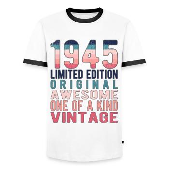Limited Edition Since 1945 Birthday Vintage 1945 - Men's Ringer Shirt - white/black - Front - AI Model Female 172 light (172cm) & AI Model Male 178 dark (178cm)