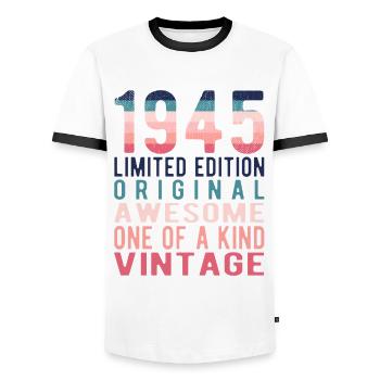 Limited Edition Since 1945 Birthday Vintage 1945 - Men's Ringer Shirt - white/black - Front - AI Model Female 172 light (172cm) & AI Model Male 178 dark (178cm)