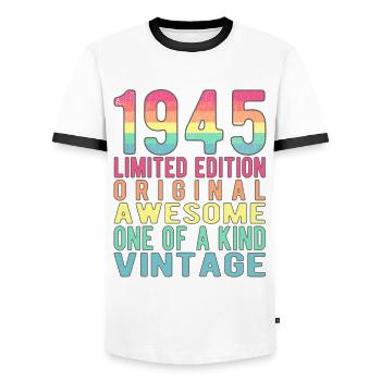 Limited Edition Since 1945 Birthday Vintage 1945 - Men's Ringer Shirt - white/black - Front - AI Model Female 172 light (172cm) & AI Model Male 178 dark (178cm)