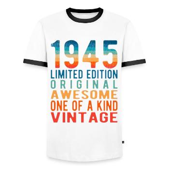 Limited Edition Since 1945 Birthday Vintage 1945 - Men's Ringer Shirt - white/black - Front - AI Model Female 172 light (172cm) & AI Model Male 178 dark (178cm)