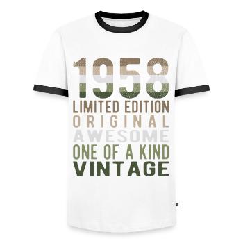 Limited Edition Since 1958 Birthday Vintage 1958 - Men's Ringer Shirt - white/black - Front - AI Model Female 172 light (172cm) & AI Model Male 178 dark (178cm)