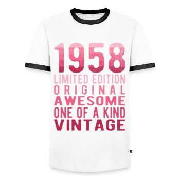 Limited Edition Since 1958 Birthday Vintage 1958 - Men's Ringer Shirt - white/black - Front - AI Model Female 172 light (172cm) & AI Model Male 178 dark (178cm)