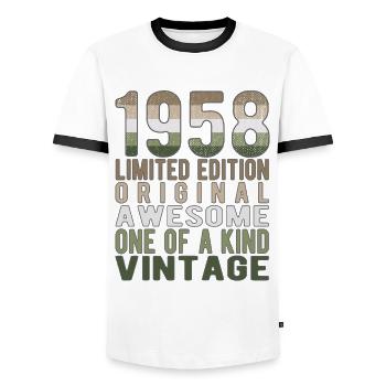 Limited Edition Since 1958 Birthday Vintage 1958 - Men's Ringer Shirt - white/black - Front - AI Model Female 172 light (172cm) & AI Model Male 178 dark (178cm)