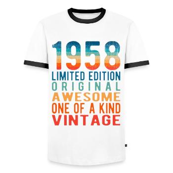 Limited Edition Since 1958 Birthday Vintage 1958 - Men's Ringer Shirt - white/black - Front - AI Model Female 172 light (172cm) & AI Model Male 178 dark (178cm)
