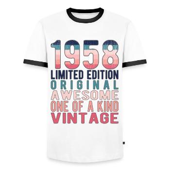 Limited Edition Since 1958 Birthday Vintage 1958 - Men's Ringer Shirt - white/black - Front - AI Model Female 172 light (172cm) & AI Model Male 178 dark (178cm)