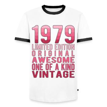 Edition limitée depuis 1979 Anniversaire Millésime 1979 - T-shirt contrasté Homme - blanc/noir - Devant - AI Model Female 172 light (172cm) & AI Model Male 178 dark (178cm)