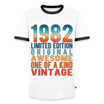 Edition limitée depuis 1982 Anniversaire Millésime 1982 - T-shirt contrasté Homme - blanc/noir - Devant - AI Model Female 172 light (172cm) & AI Model Male 178 dark (178cm)