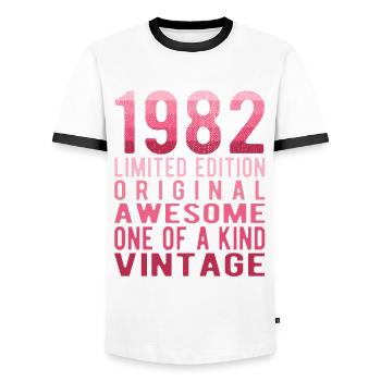 Edition limitée depuis 1982 Anniversaire Millésime 1982 - T-shirt contrasté Homme - blanc/noir - Devant - AI Model Female 172 light (172cm) & AI Model Male 178 dark (178cm)