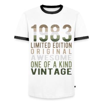 Edition limitée depuis 1983 Anniversaire Millésime 1983 - T-shirt contrasté Homme - blanc/noir - Devant - AI Model Female 172 light (172cm) & AI Model Male 178 dark (178cm)