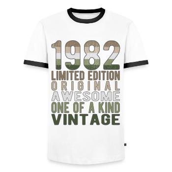 Edition limitée depuis 1982 Anniversaire Millésime 1982 - T-shirt contrasté Homme - blanc/noir - Devant - AI Model Female 172 light (172cm) & AI Model Male 178 dark (178cm)