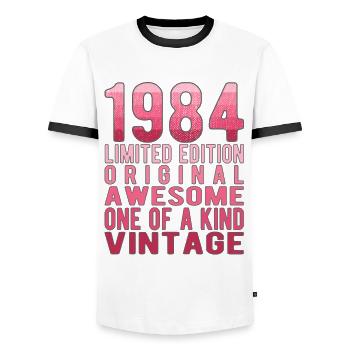 Edition limitée depuis 1984 Anniversaire Millésime 1984 - T-shirt contrasté Homme - blanc/noir - Devant - AI Model Female 172 light (172cm) & AI Model Male 178 dark (178cm)