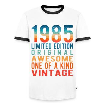 Edition limitée depuis 1985 Anniversaire Millésime 1985 - T-shirt contrasté Homme - blanc/noir - Devant - AI Model Female 172 light (172cm) & AI Model Male 178 dark (178cm)