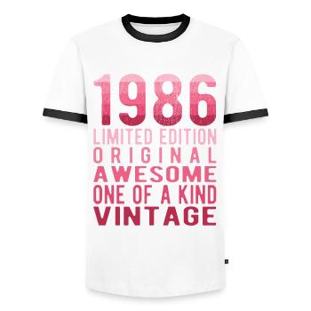 Edition limitée depuis 1986 Anniversaire Millésime 1986 - T-shirt contrasté Homme - blanc/noir - Devant - AI Model Female 172 light (172cm) & AI Model Male 178 dark (178cm)