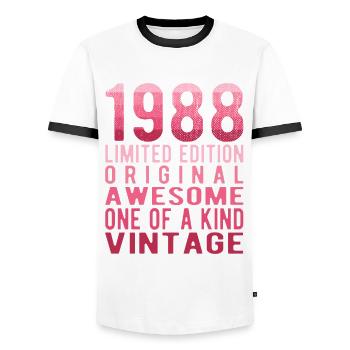 Edition limitée depuis 1988 Anniversaire Millésime 1988 - T-shirt contrasté Homme - blanc/noir - Devant - AI Model Female 172 light (172cm) & AI Model Male 178 dark (178cm)